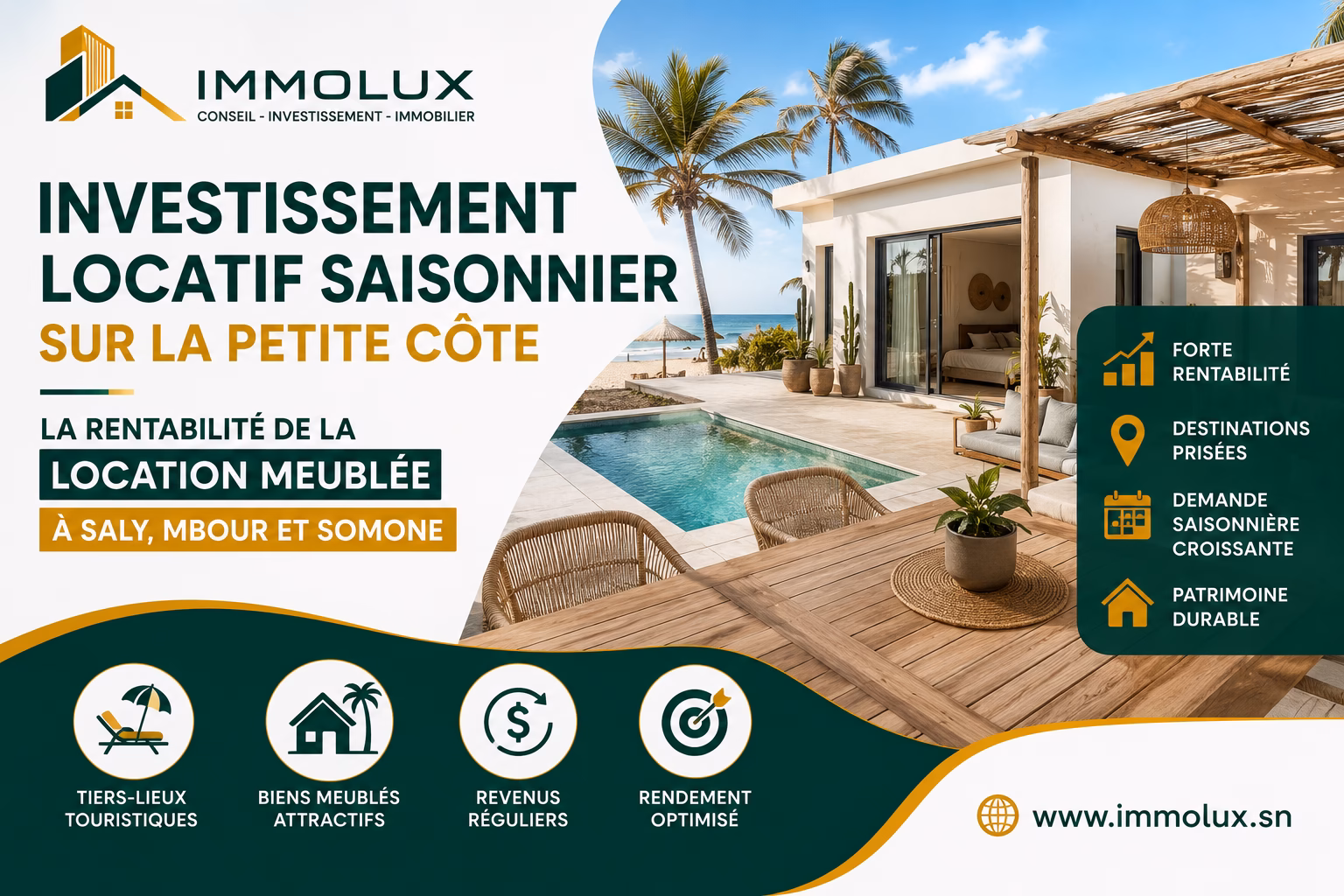 Investissement locatif saisonnier sur la Petite Côte : la rentabilité de la location meublée à Saly, Mbour et Somone
